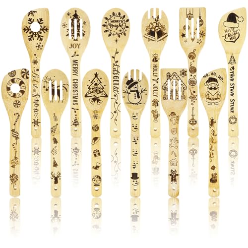 12 Pcs Christmas Wooden Spoons U320