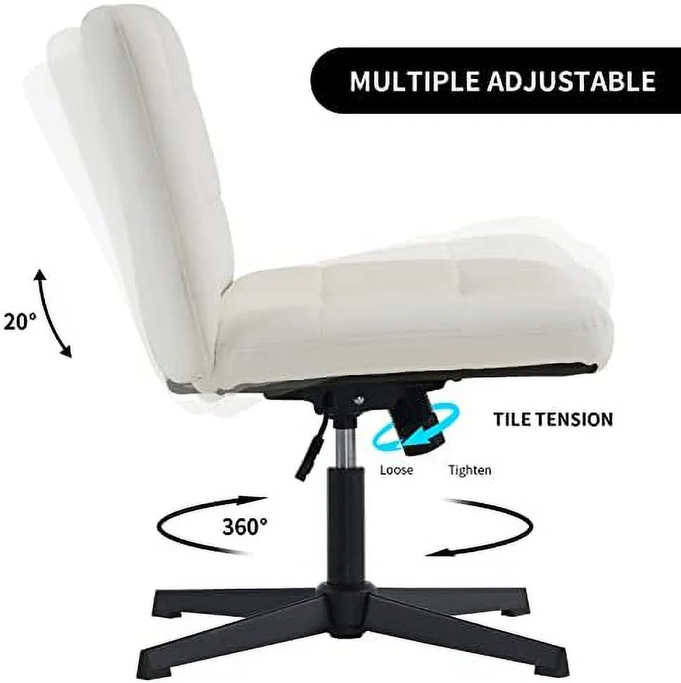 Beige Armless Wide Seat Height Adjustable Swivel Desk Chair J7011