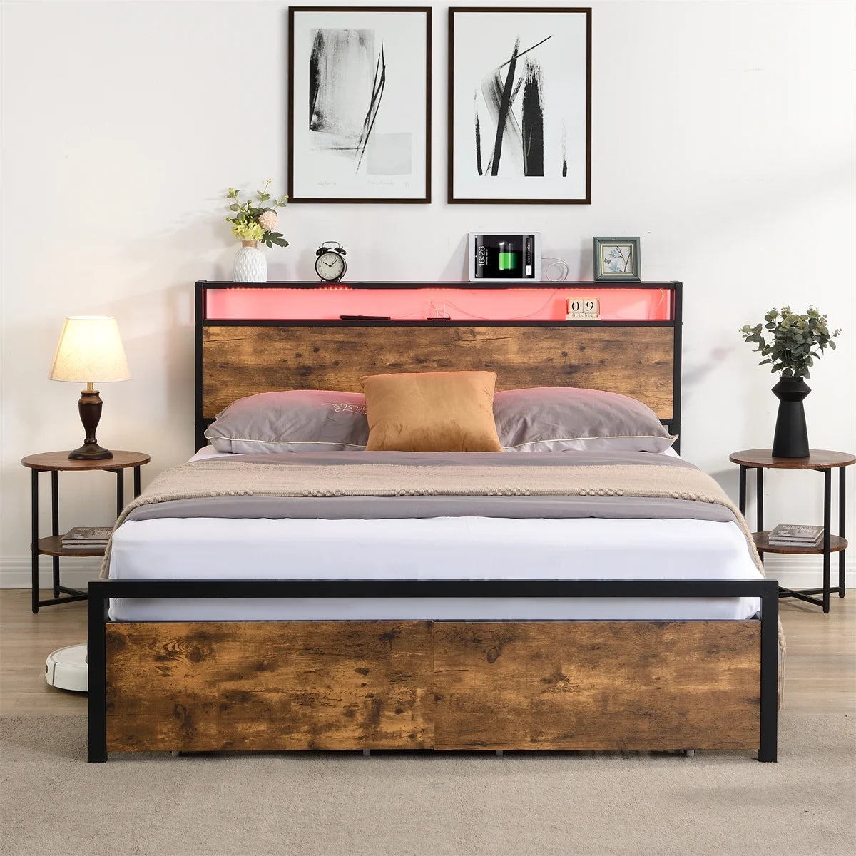 Queen Bed Frame with Headboard and 2 Storage Drawers H552787