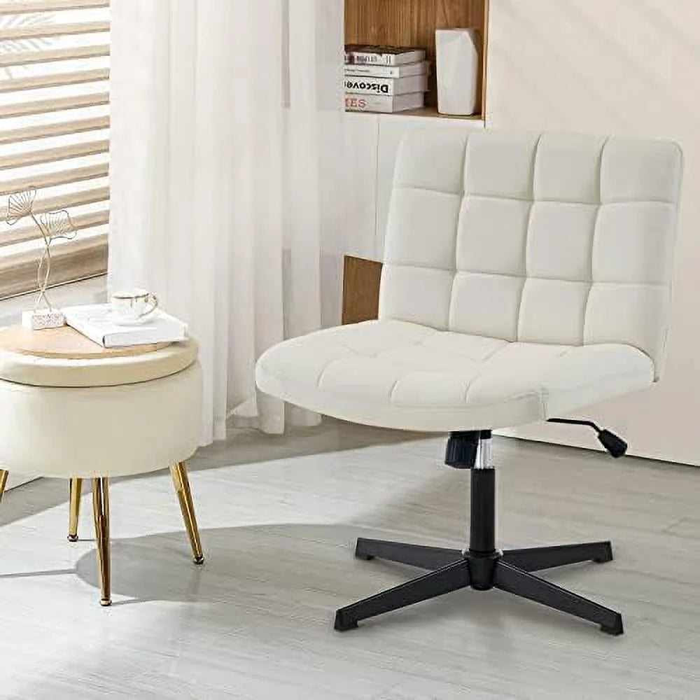 Beige Armless Wide Seat Height Adjustable Swivel Desk Chair J7011