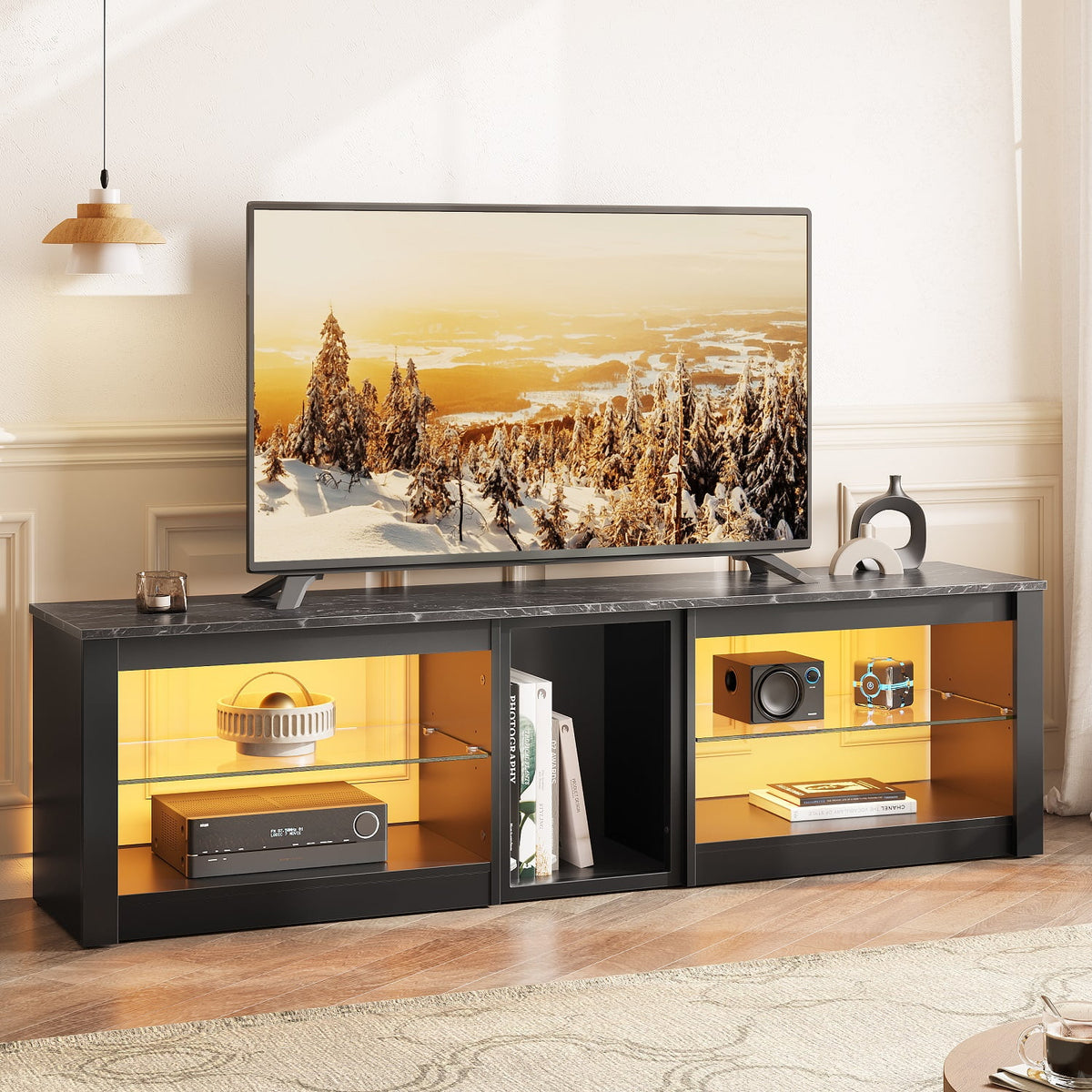Black Marble TV Stand with LED Light S12331