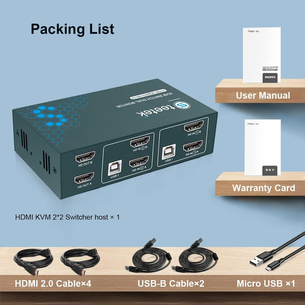 Dual Monitor 2 Port 4K@60Hz HDMI KVM Switch F4765