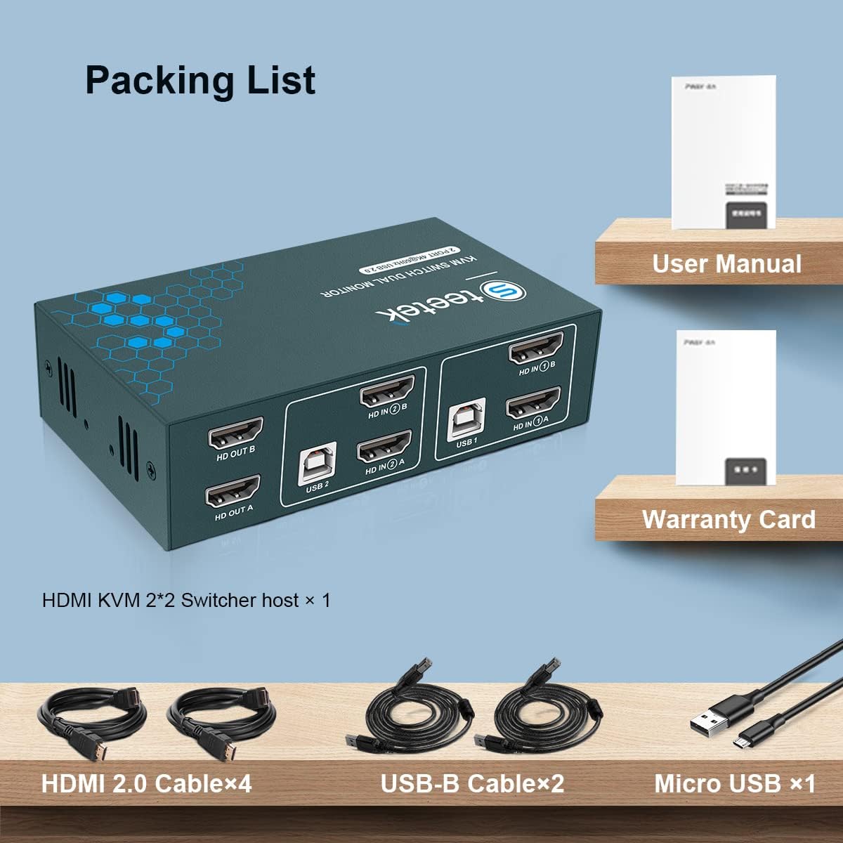 Dual Monitor 2 Port 4K@60Hz HDMI KVM Switch F4765