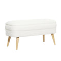 White Polyester Boucle Upholstered Storage Bench with Wood Legs J2551