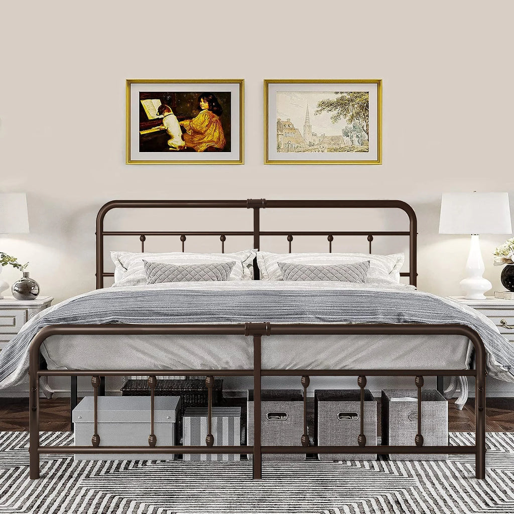 Queen Size Black Metal Bed Frame with Headboard and Footboard A877
