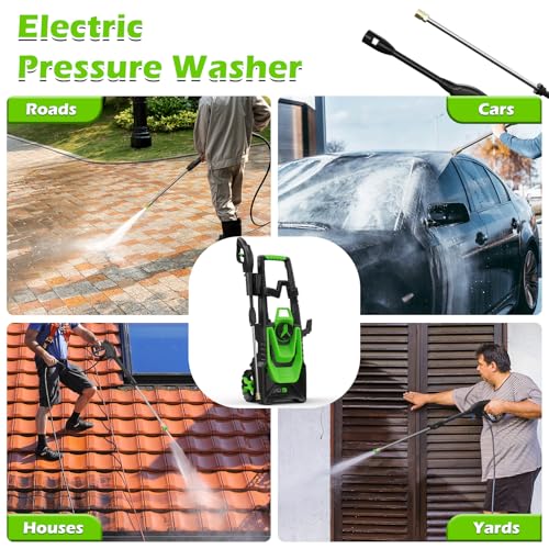 Electric Pressure Washer with 35FT Power Cord 20FT Hose 4 Tips 500ML Foam Cannon A424