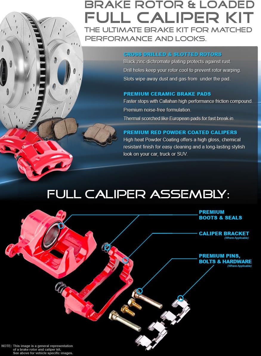 Powder Coated Red Calipers Drilled Slotted Rotors Ceramic Pads S949782