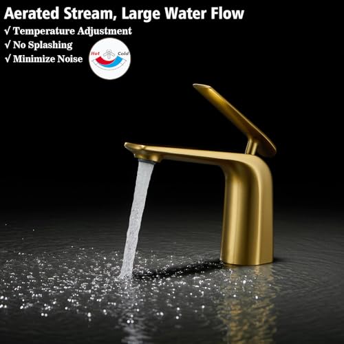 Tall Brushed Gold Brass Single Handle Vessel Sink Bathroom Faucet X374
