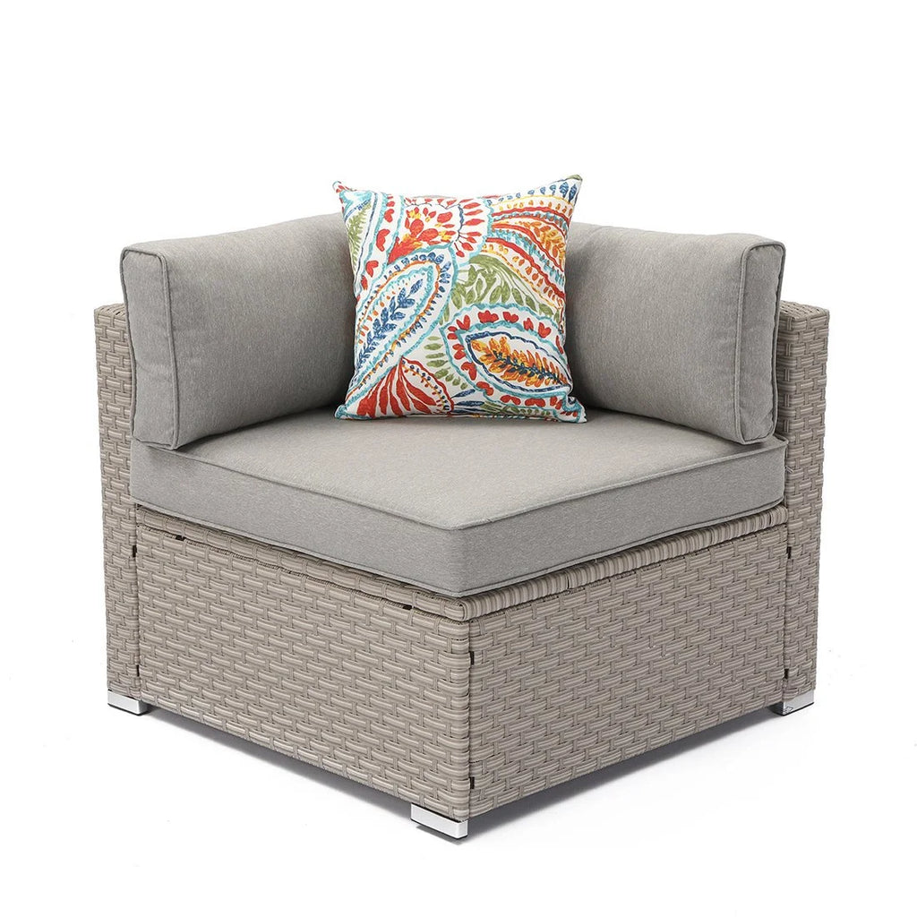 Gray Wicker Corner Chair with Cushions H2157