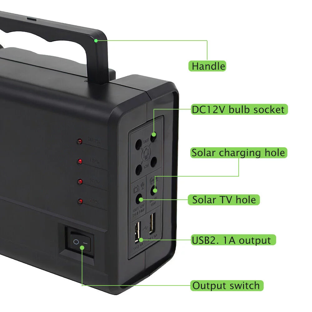 Solar Panel Generator System Portable Home Kit LED Light 12V USB Charger Camping X41522