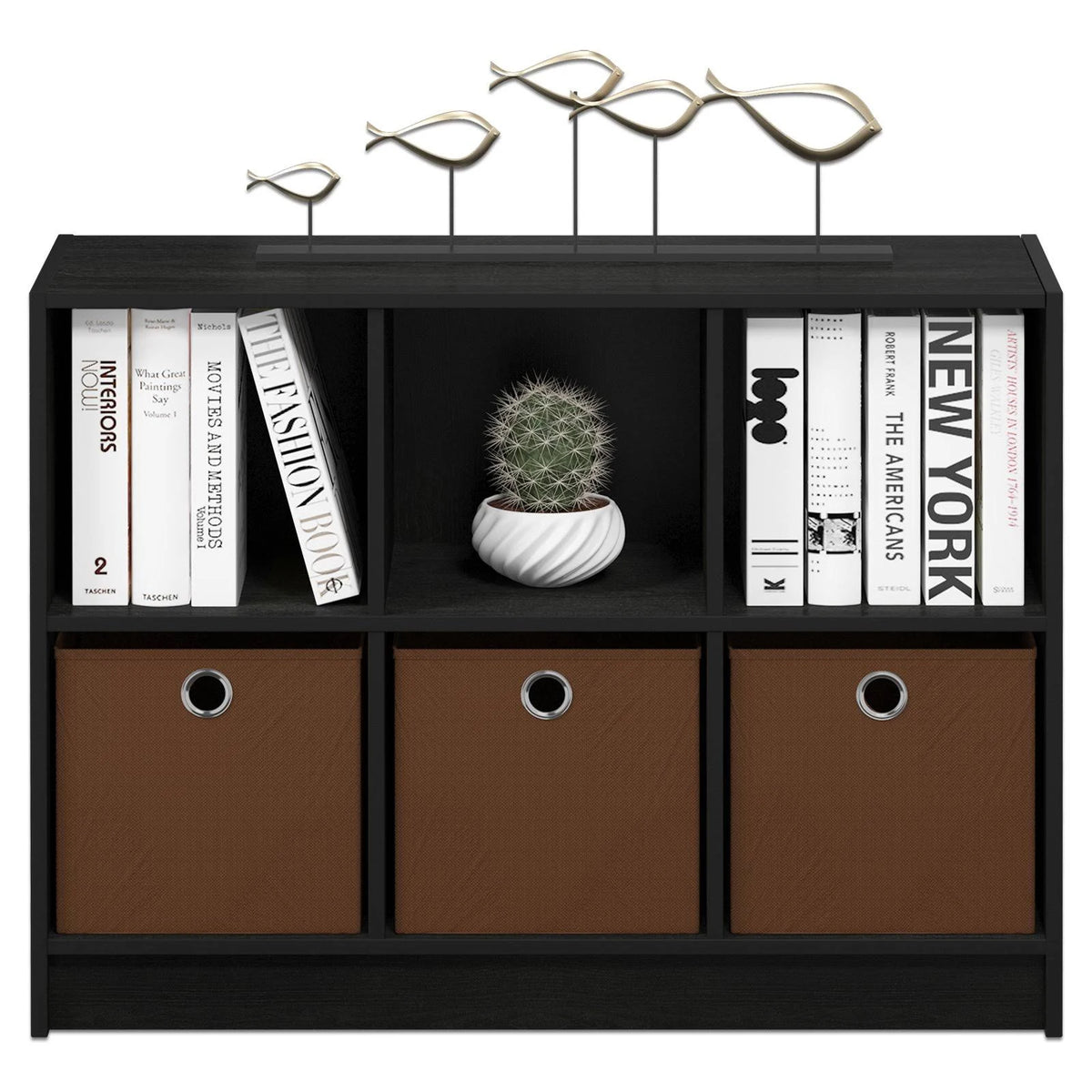 Americano Medium Brown 3x2 Bookcase Storage with Bins C499044