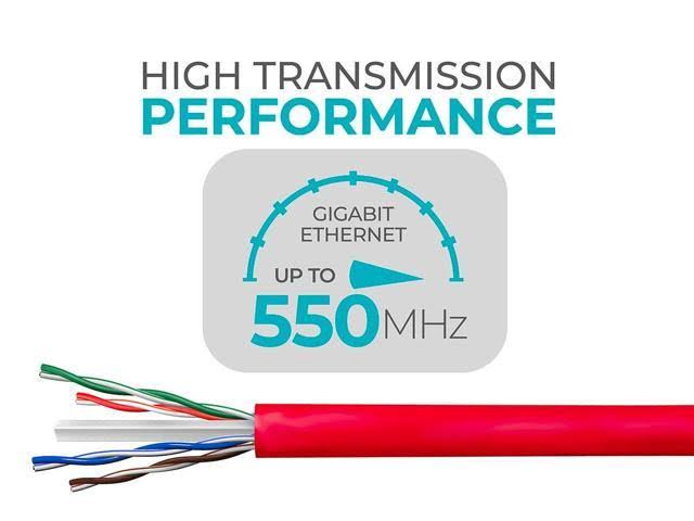 1000ft 23AWG Cat6 UTP Riser Rated Bare Copper Cable - Red F109