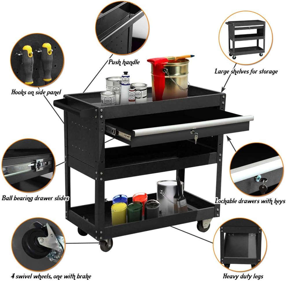 Heavy Duty Rolling Tool Cart with Wheels and Drawers Y296