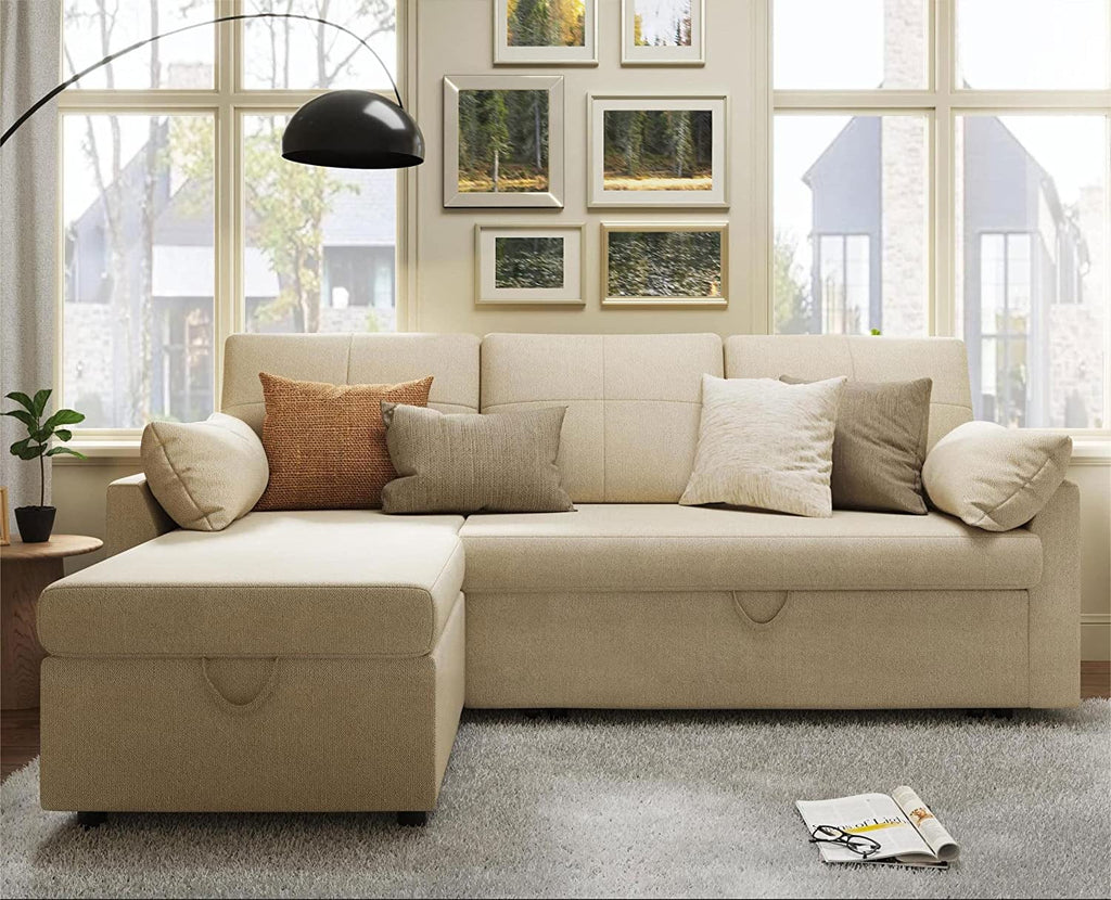 Gray Chenille Sleeper Sofa with Storage Chaise D2876