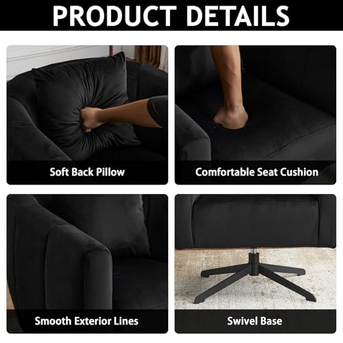 Black Velvet Swivel Accent Chair with Metal Legs F7708