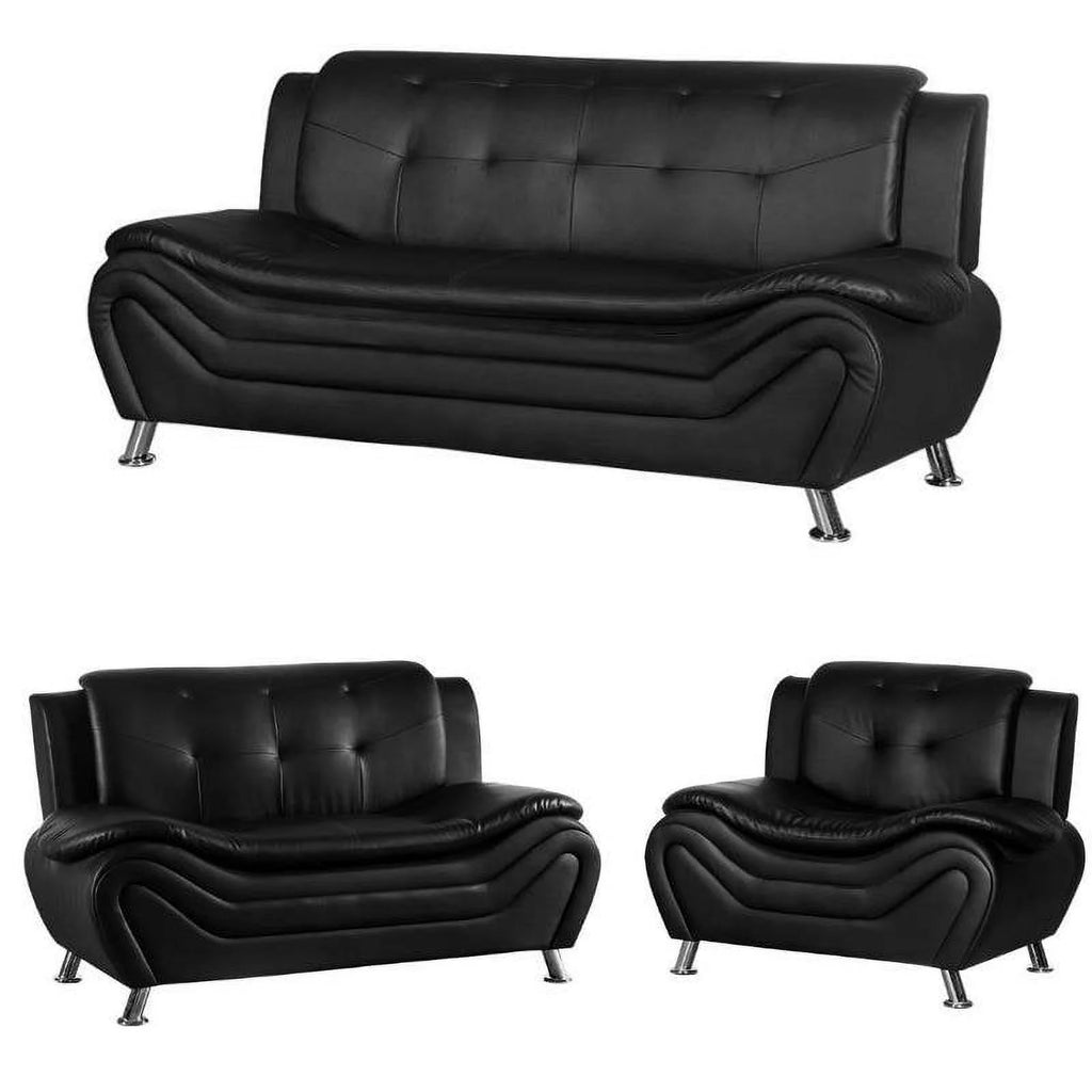 Black 3 Piece Sofa Loveseat and Armchair Living Room Set I552819