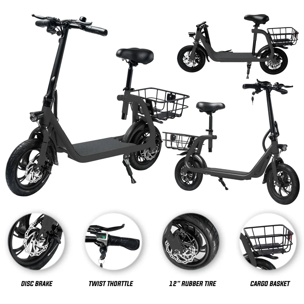 Foldable Electric Scooter with Seat and Carry Basket R527