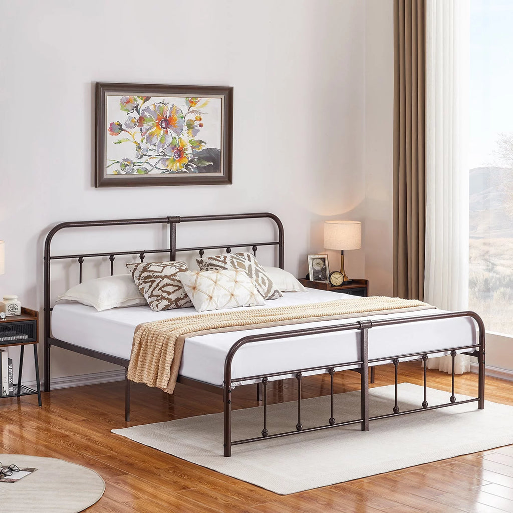 Queen Size Black Metal Bed Frame with Headboard and Footboard A877