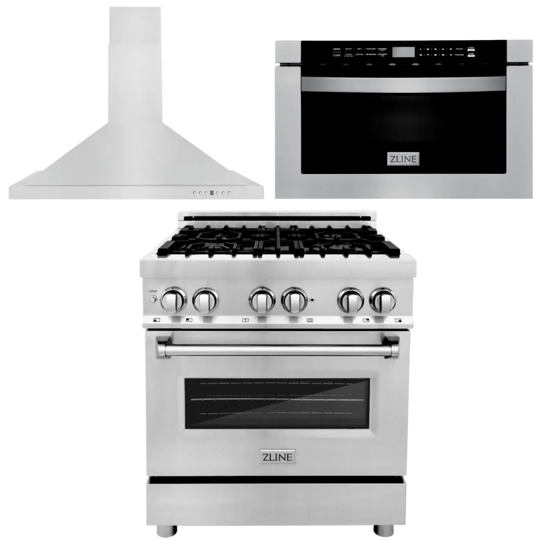 30 in. Dual Fuel Range, Range Hood, Microwave Drawer S78569