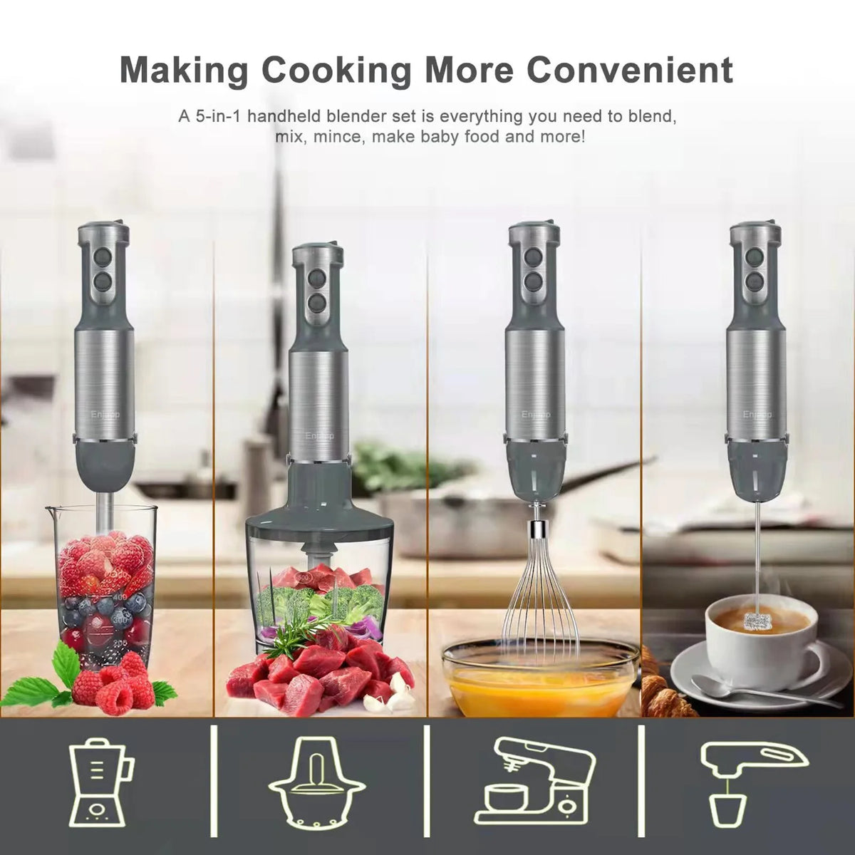 5-in-1 Hand Blender Stick Blender with Adjustable Speeds L985