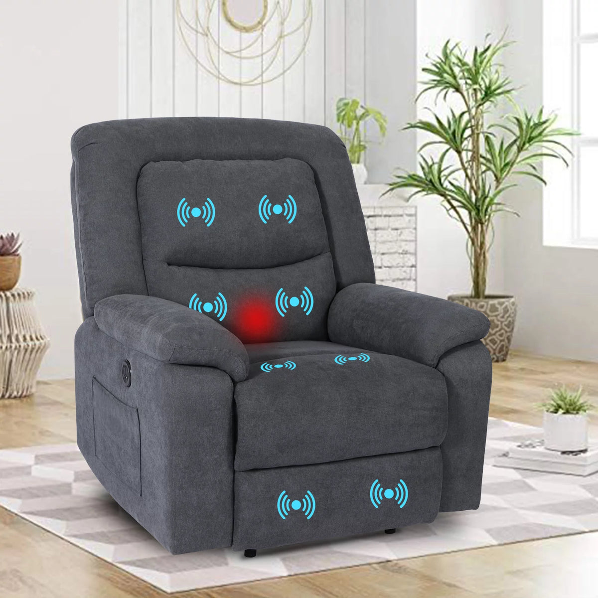 Fabric Electric Recliner Chair with Heated and Remote Control W695