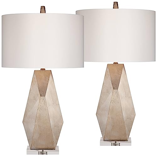 32 1/2" Tall Geometric Mid Century Modern End Table Lamps Set of 2 Champagne Gold J4175