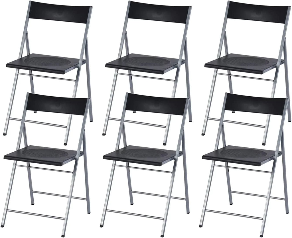 Black Set Of 6 Folding Chair Plastic Seat Steel Frame H992