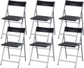 Black Set Of 6 Folding Chair Plastic Seat Steel Frame H992