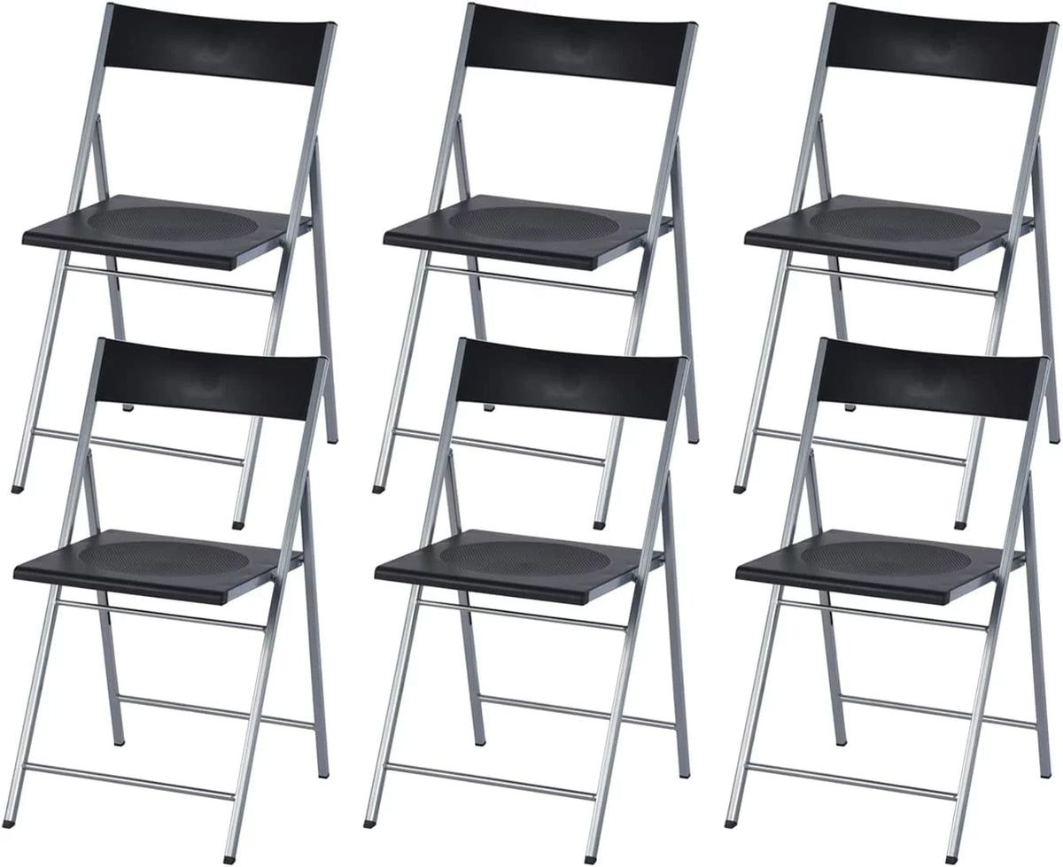 Black Set Of 6 Folding Chair Plastic Seat Steel Frame H992