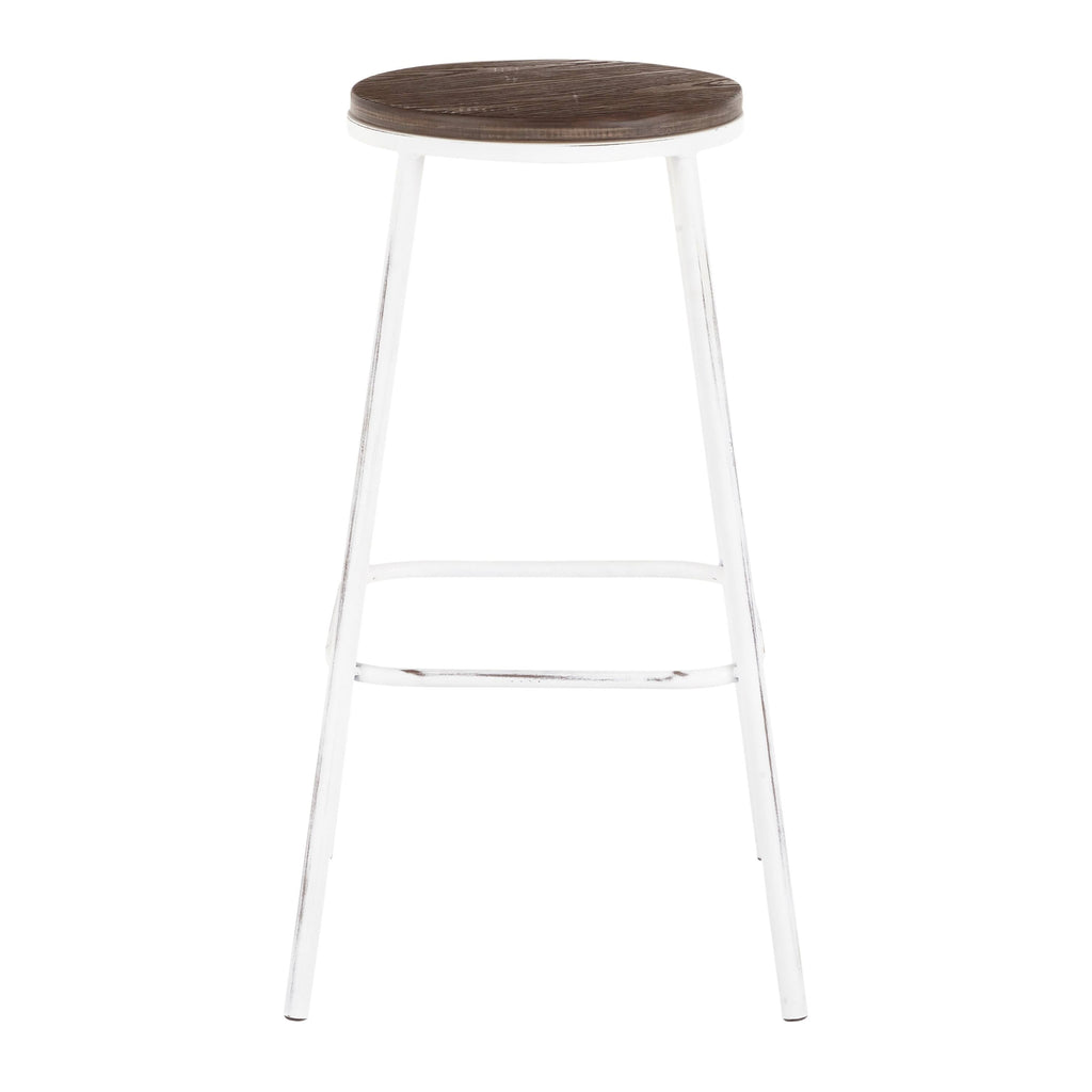 Industrial Round Bar Stool Set of 2 Vintage White Espresso I8554