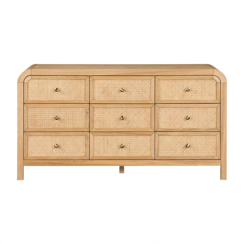 Brown 9-Drawer Rattan Wood Dresser R20521