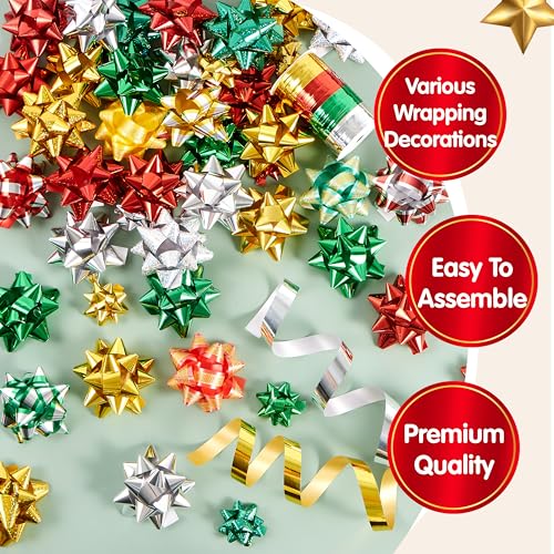 50 PCS Christmas Bows and Gift Ribbons with Curling Ribbons C68920