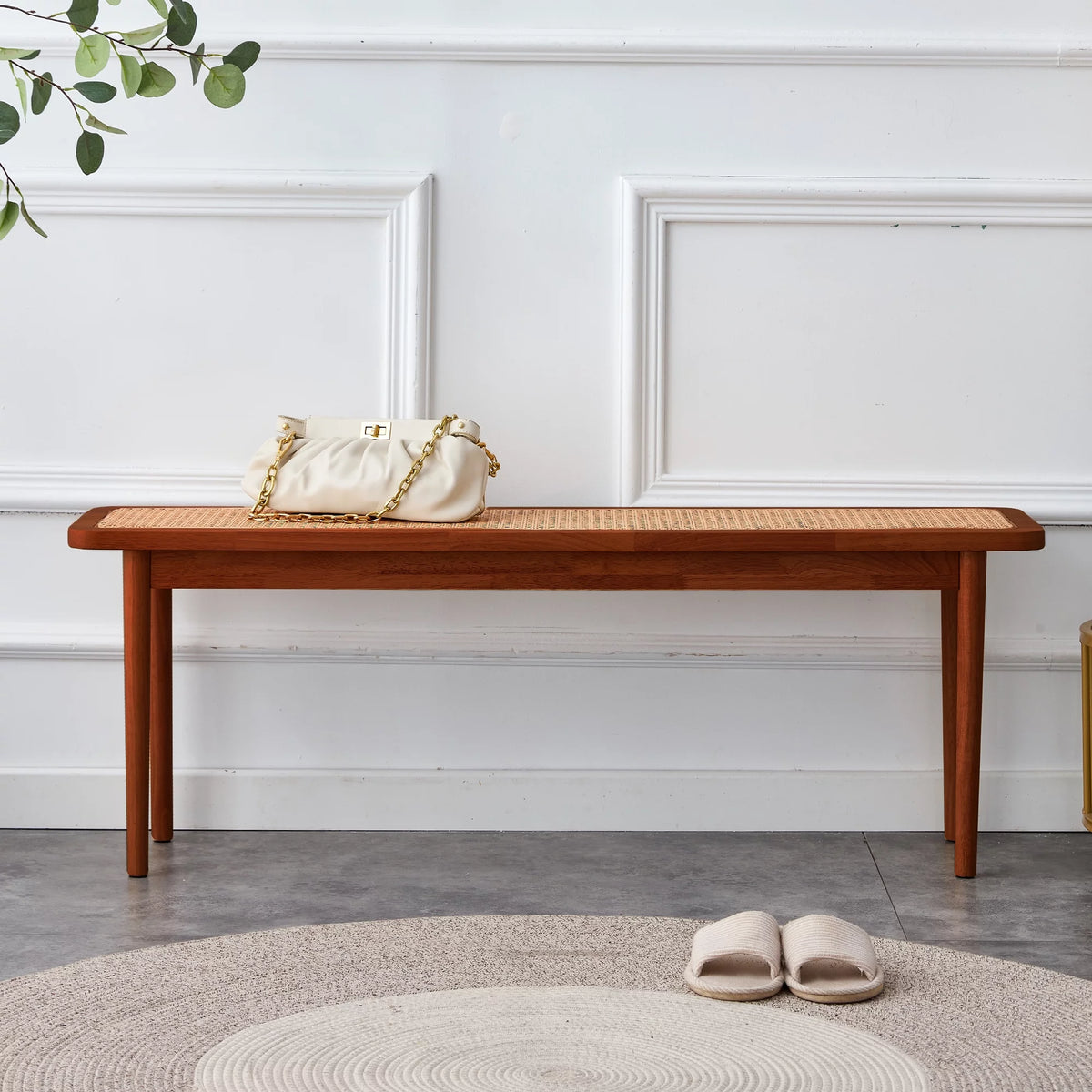 Solid Wood Rattan Woven Bench P6996