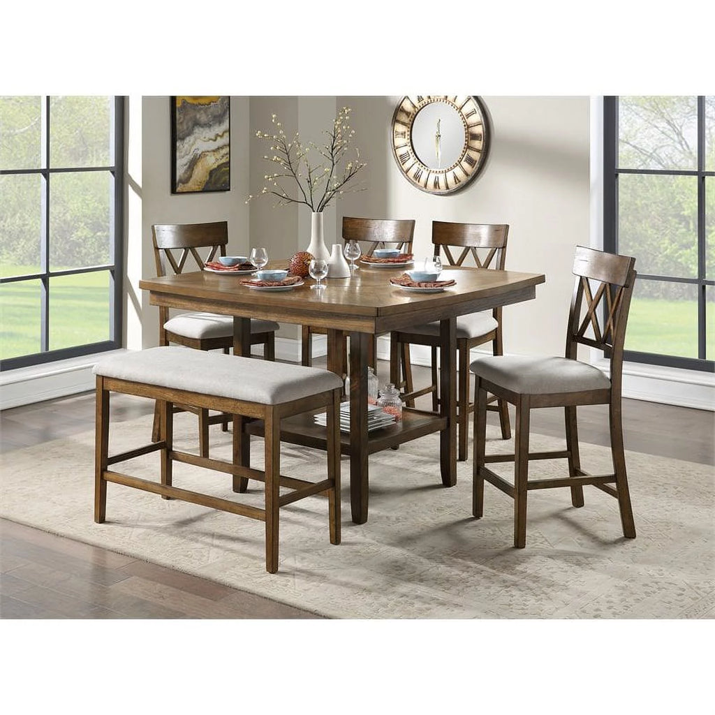 Oak Counter Height Wood Bench H287