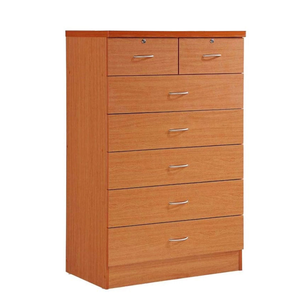 7 Drawer Wooden Dresser Chest with 2 Top Locks, Cherry E98814