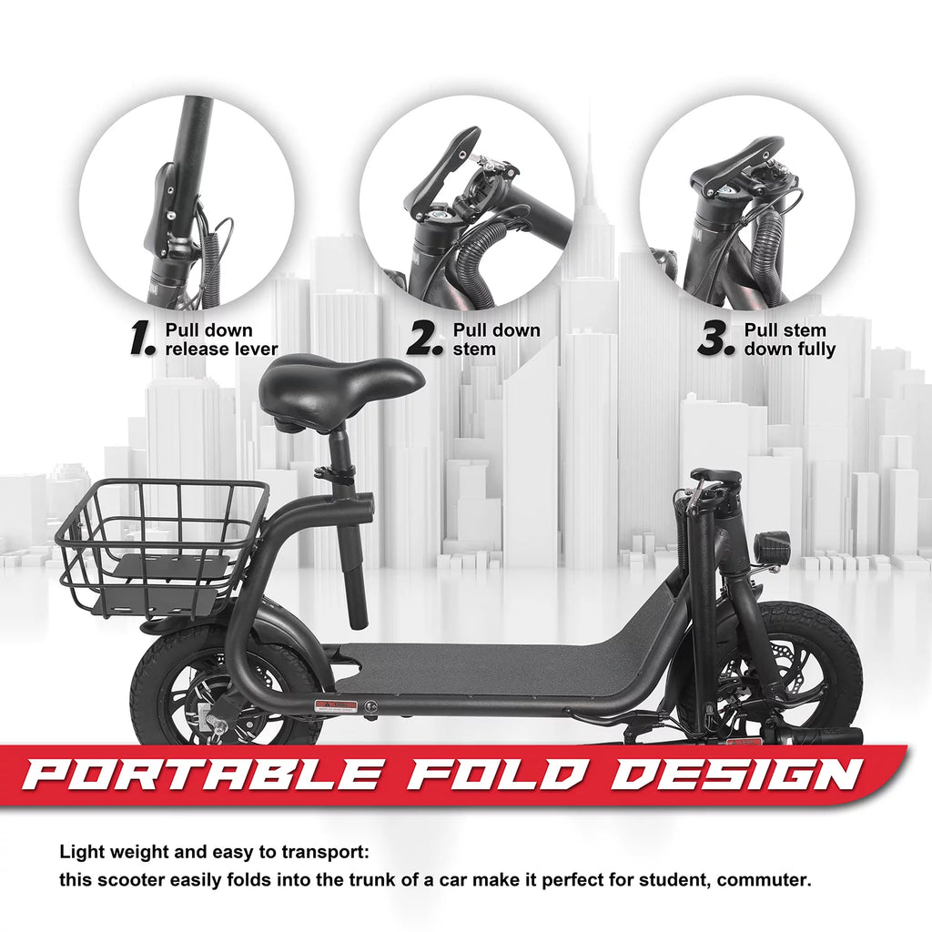 Foldable Electric Scooter with Seat and Carry Basket R527