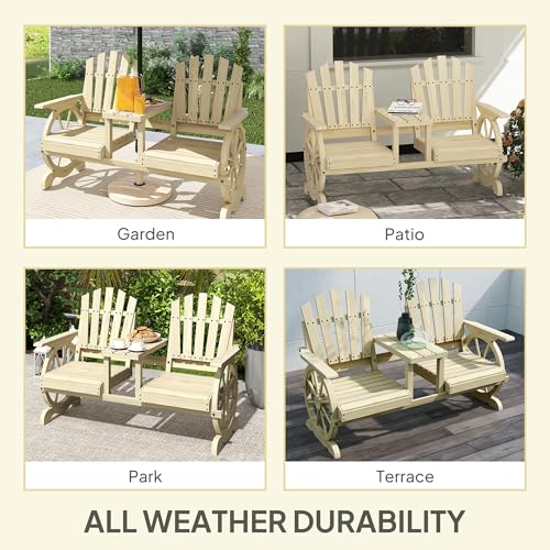 Wooden 2-Seat Garden Bench with Table and Umbrella Hole M52908