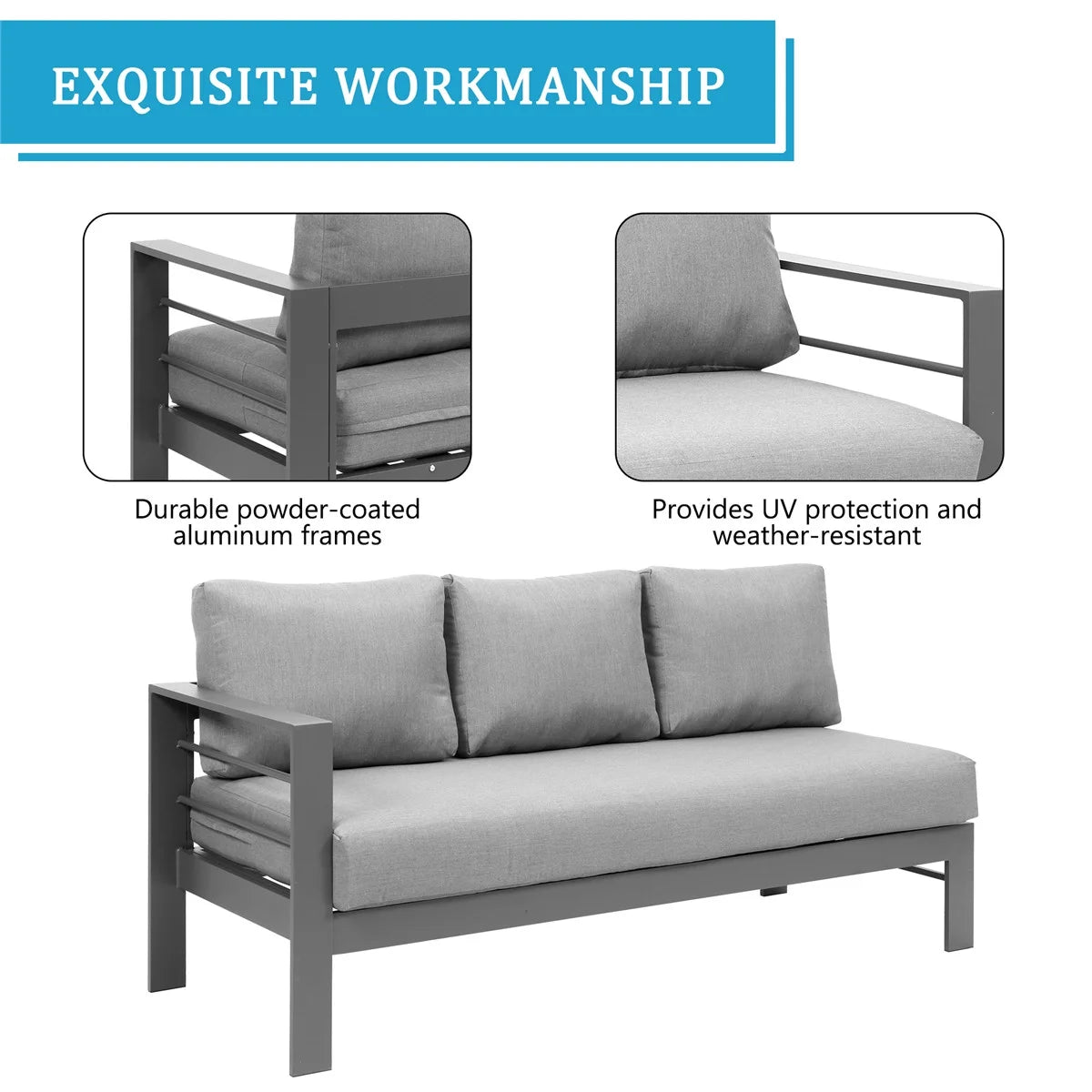 3 Pieces All-Weather Aluminum Patio Sofa Set M3154