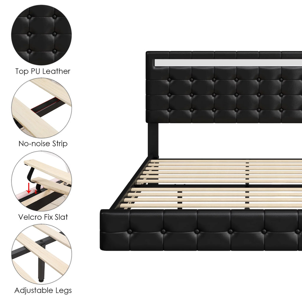 King LED Platform Bed with Under Bed Storage S7761