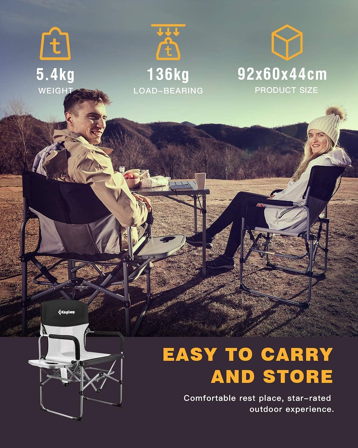 Camping Chair with Handle and Side Table, 2 Pack W639