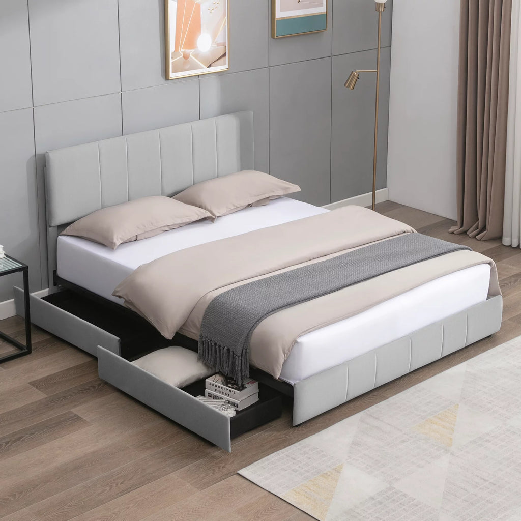 Full Size Platform Bed Frame with 4 Storage Drawers and Headboard C669012