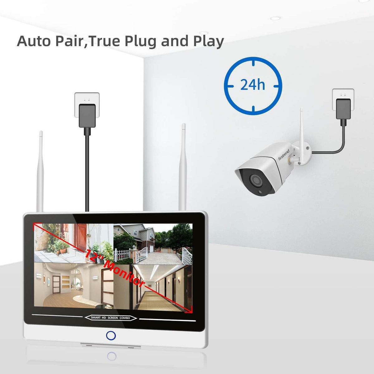 1080P Wireless Security Camera System 8CH with 4 Cameras and 12 Inch Monitor H5650