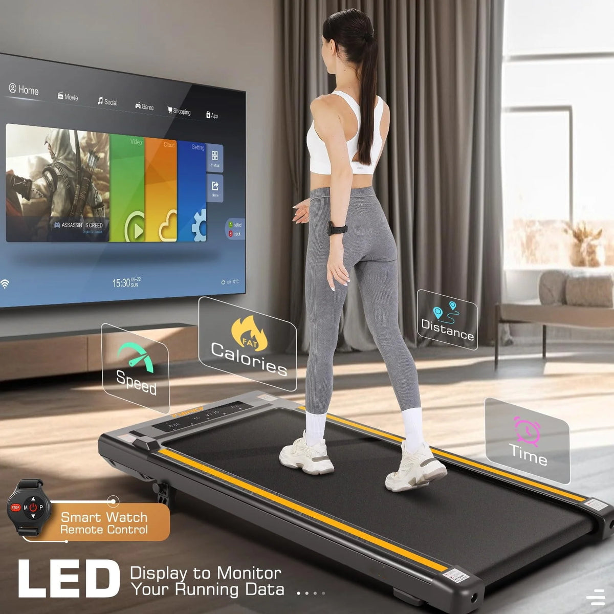 Under Desk Treadmill with Remote Control, LED Touch Screen, 300lbs Weight Capacity, Black Z8782