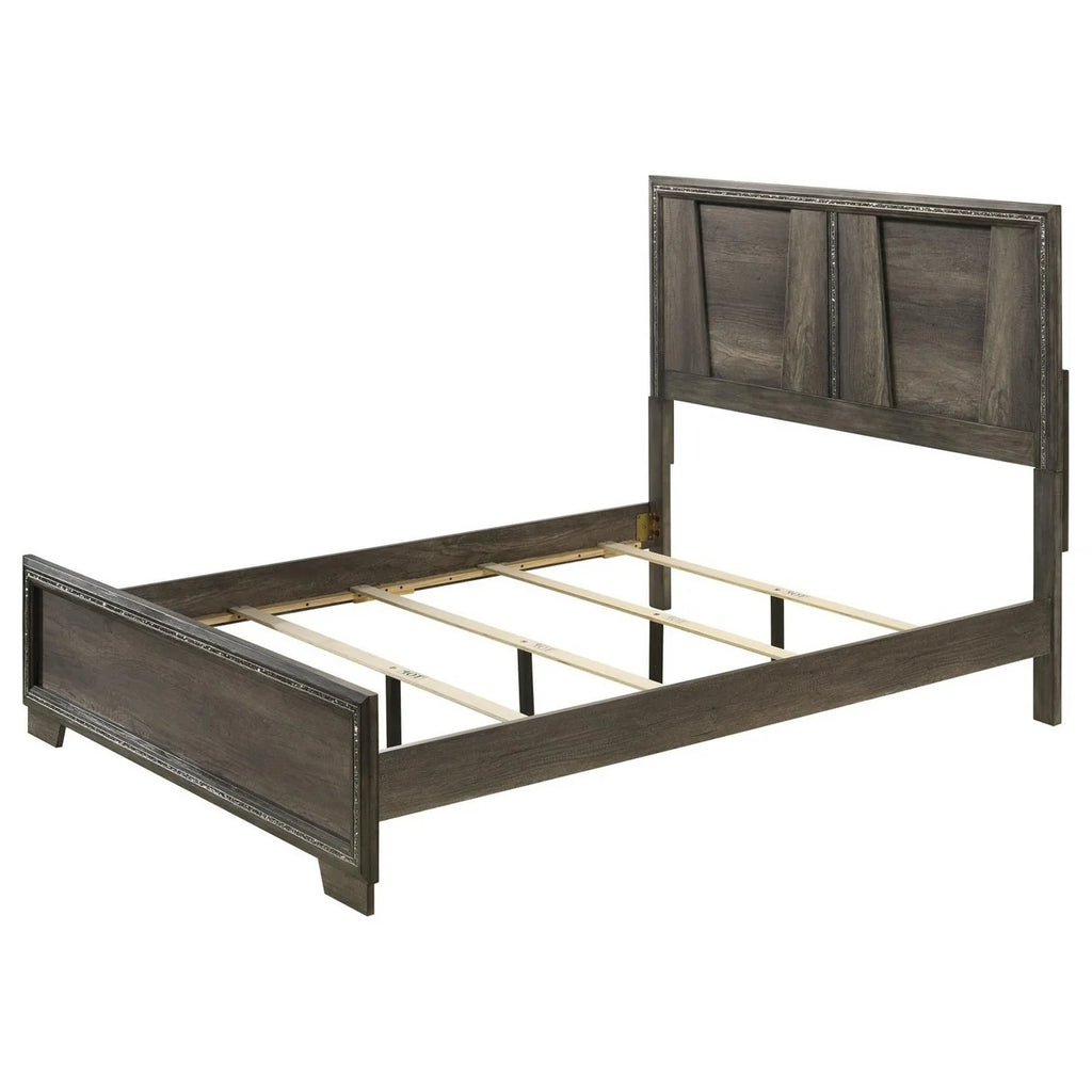 King Size Bed with V Shaped Panel Pine Gray Oak J45828