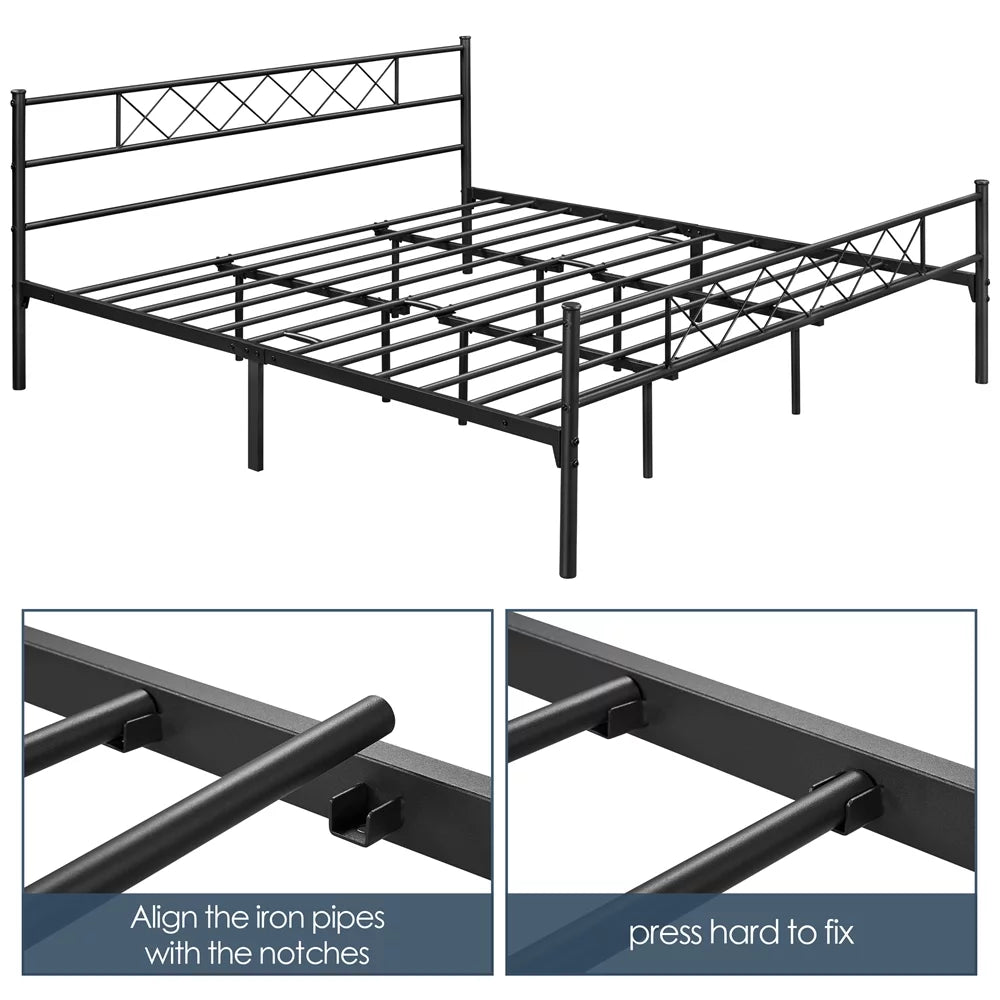King Metal Slatted Bed Frame with Headboard & Footboard B334314