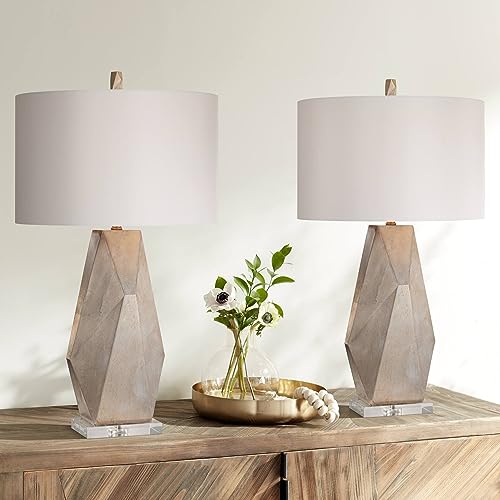 32 1/2" Tall Geometric Mid Century Modern End Table Lamps Set of 2 Champagne Gold J4175