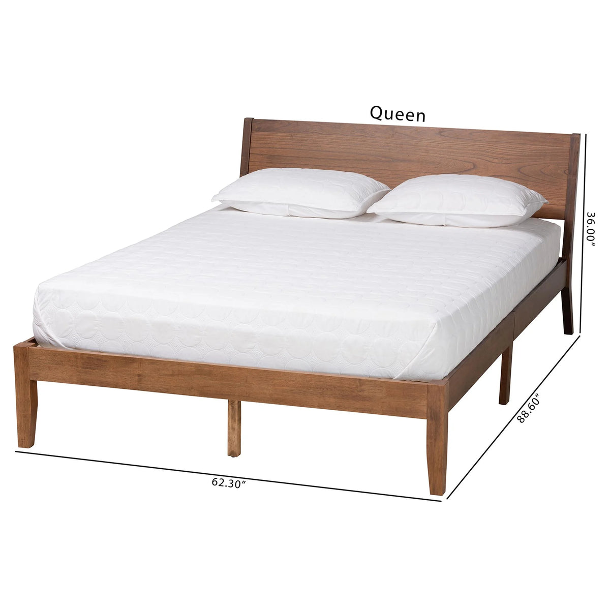 Walnut Brown Wood King Size Platform Bed P3056