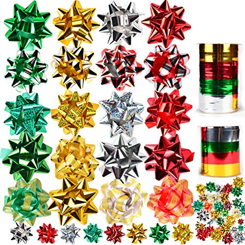 50 PCS Christmas Bows and Gift Ribbons with Curling Ribbons C68920