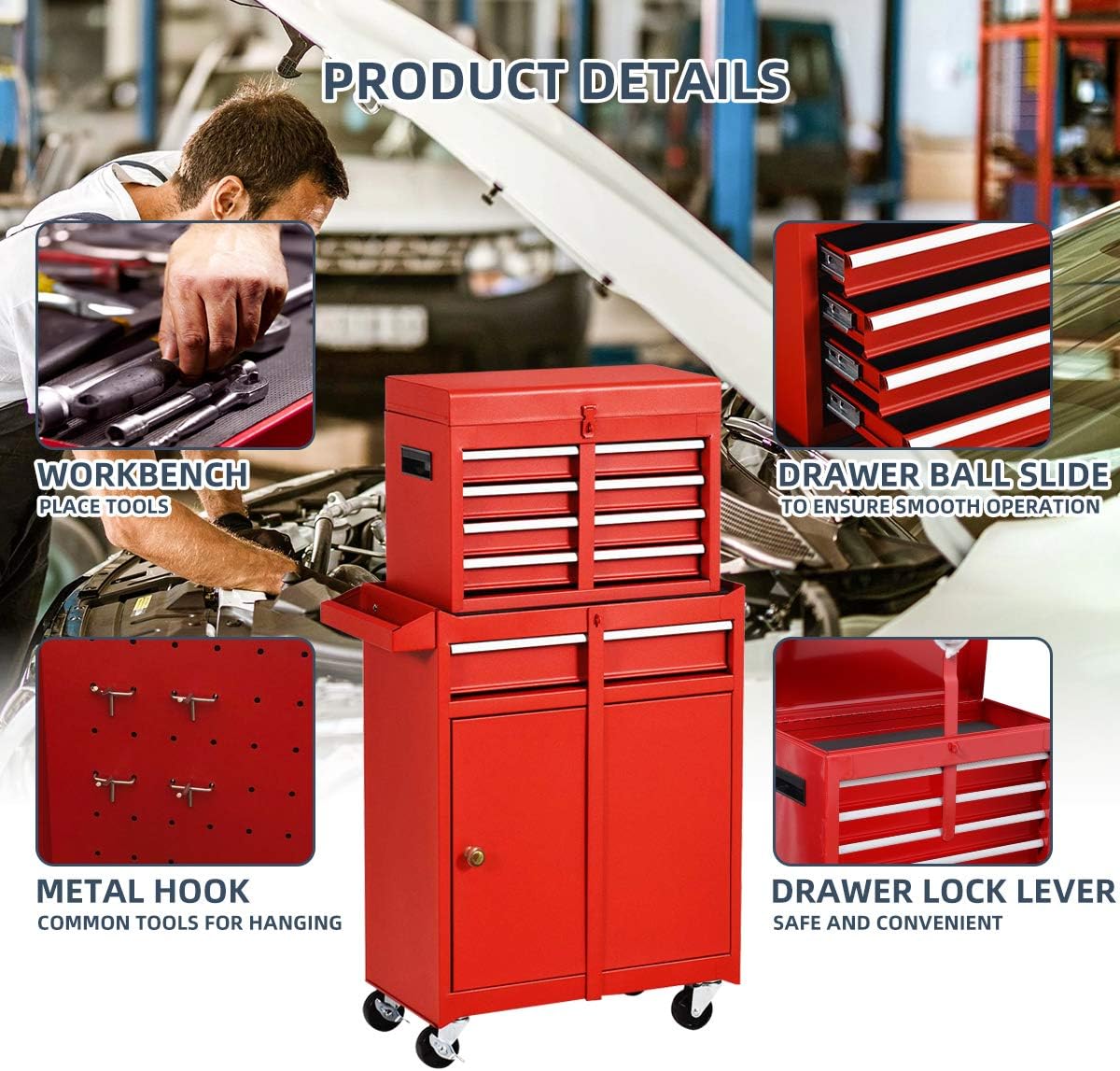 5 Drawers Rolling Tool Box with 4 Wheels Y31264