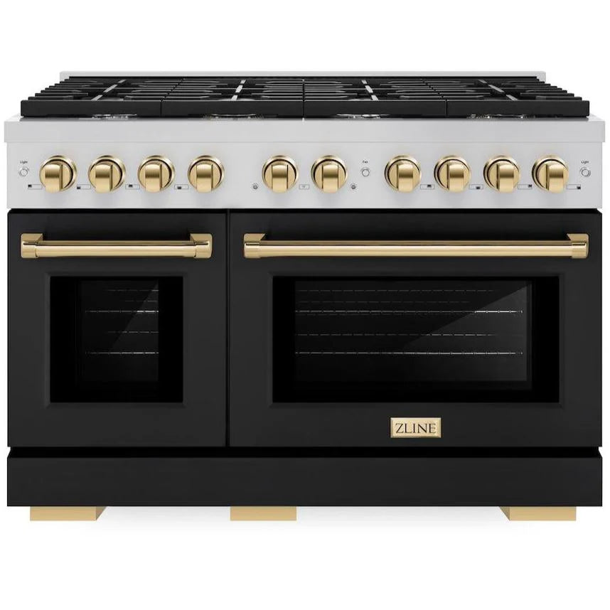 48 6.7 cu. ft. Double Oven Gas Range in Stainless Steel with Black Matte Doors F128224